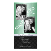 Green Foil Lace Holiday Ribbon Photo Card