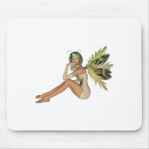Green Forest Fairy 3D - Sitting Sideways Mouse Pads