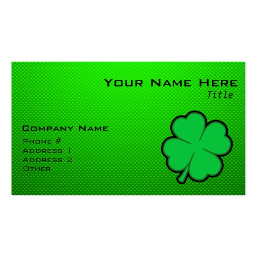 Green Four Leaf Clover Business Card Template (front side)