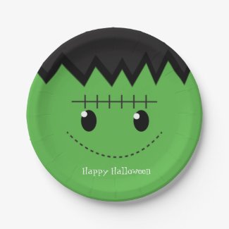 Green Frankenstein Halloween Birthday Party Plates 7 Inch Paper Plate