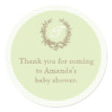 Green French Monogram Baby Shower Favor Sticker sticker