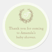 Green French Monogram Baby Shower Favor Sticker