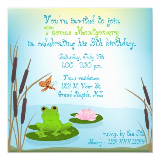 Green Frog Kid's Birthday Party Invitation