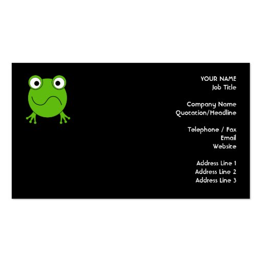 Green Frog. Looking confused. Business Card Template