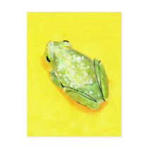 Green frog on yellow background watercolour postcards