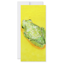 Green frog on yellow background watercolour rack cards