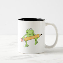 Green Frog with Pencil Tshirts and Gifts Coffee Mug