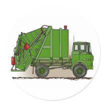 Green Garbage Truck Round Sticker