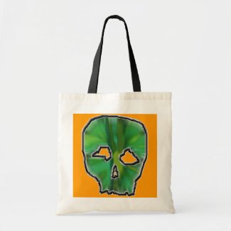 Green Gemstone Skull Graphic. On Orange. Custom bag
