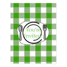 Green Gingham BBQ Invite Post Card
