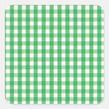 Green Gingham Check Pattern Square Sticker