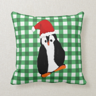 Green Gingham Christmas Penguin and Greeting