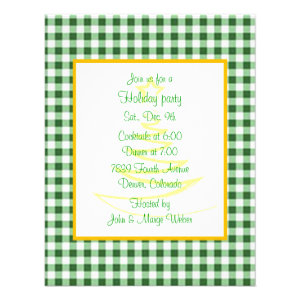 Green Gingham Gold Holiday Party Invitation