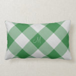 Green gingham style pattern throw pillows