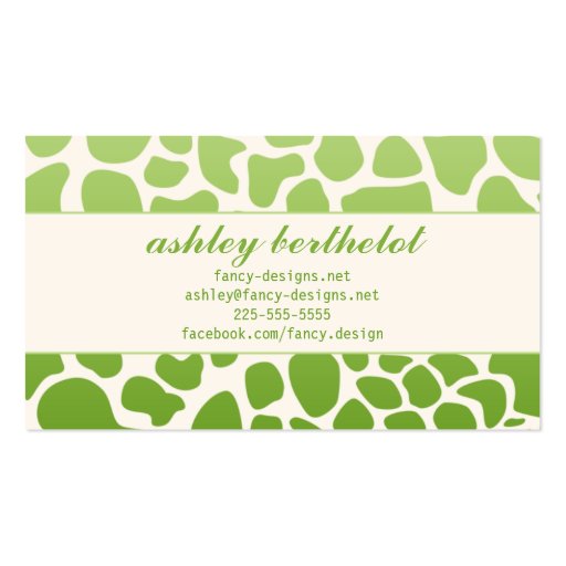 Green Giraffe Print Business Card (back side)