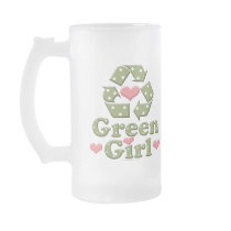 Green Girl Recycle Heart Frosted Mug by GreenTeesGifts Green Girl Recycle Heart Frosted Mug