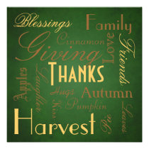 Green "Giving Thanks" Thanksgiving  Invitation