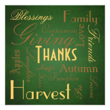 Green "Giving Thanks" Thanksgiving  Invitation