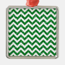 Green Glitter Chevron Pattern Christmas Ornaments