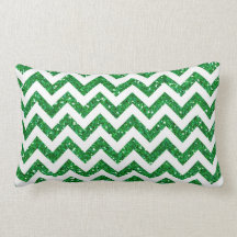 Green Glitter Chevron Pattern Throw Pillow
