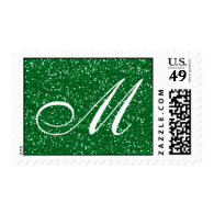 Green Glitter  Custom Monogram Postage Stamp
