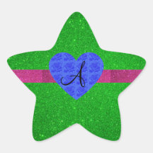 Green glitter monogram blue roses sticker