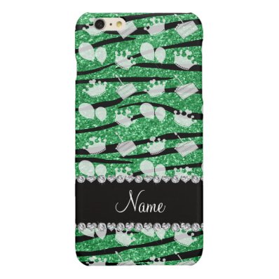 Green glitter zebra stripes birthday cake balloon glossy iPhone 6 plus case
