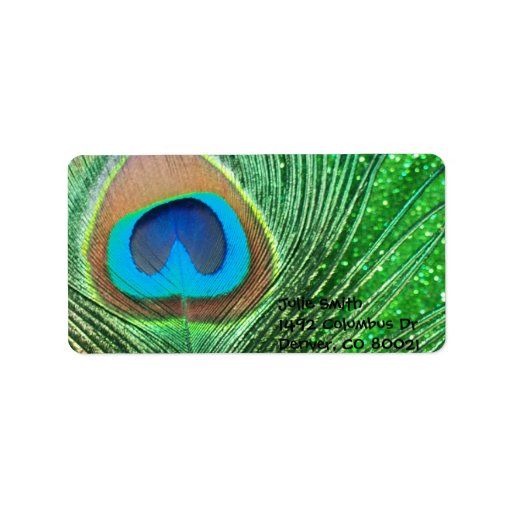 Green Glittery Peacock Feather Still Life Custom Address Labels