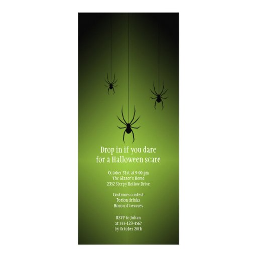 Green glow black spider Halloween invitation card