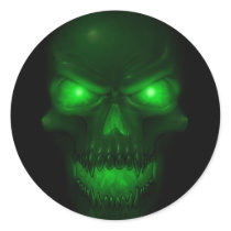Green Glowing Skull Round Sticker