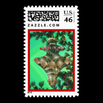 Green Gold and Red Glass Bulb postage