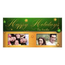 Green Gold Christmas Bulb Happy Holiday Photo Card