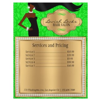 Green Gold Damask African American Salon Flyer flyer