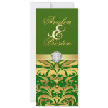Green & Gold Diamond Damask Wedding Invitation