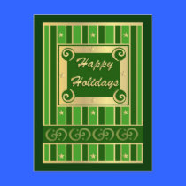 Green & Gold Happy Holidays Postcard postcards