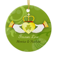 Green, Gold Irish Wedding Newlyweds Photo Keepsake Ornament