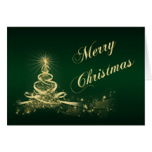 Green, Gold Lighted Tree Corporate Christmas Card