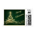 Green, Gold Lighted Tree Merry Christmas Postage