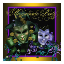 Green Gold Purple Masquerade Party Invitations