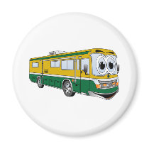 Green Gold RV Bus Camper Cartoon Fridge Magnet