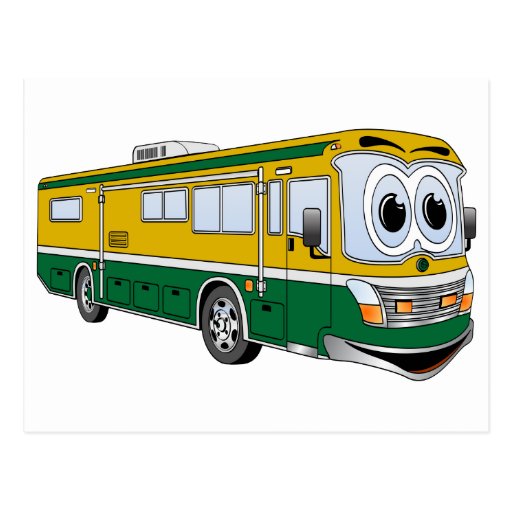 Green Gold RV Bus Camper Cartoon Postcard | Zazzle