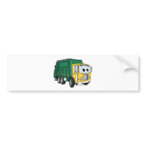 Green Gold Smiling Garbage Truck Cartoon Bumper Sticker