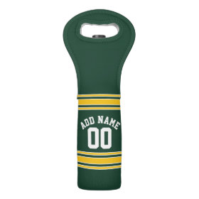 Green Gold Sports Jersey with Name and Number Neoprene Wine Totes