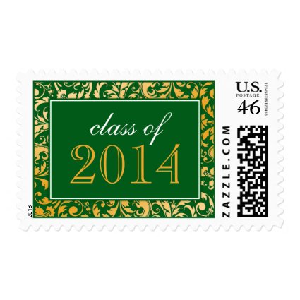 Green Gold Swirl Damask Class of 2014 Graduation Postage Stamp