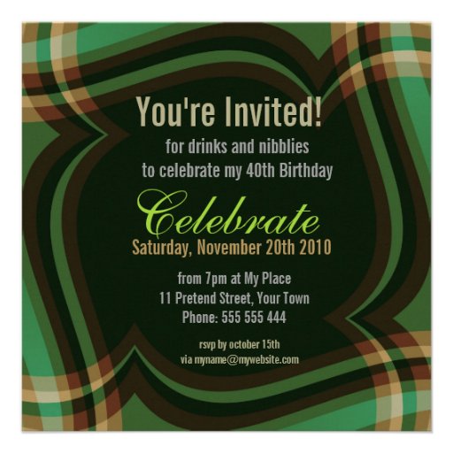 Green Gold Tartan Square Invitation