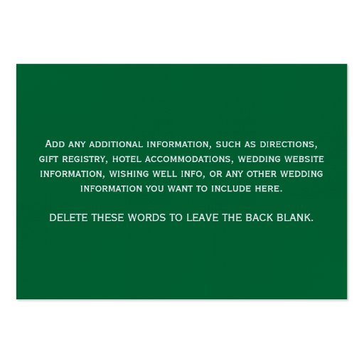 Green, Gold, White Scroll Reception Enclosure Card Business Card (back side)