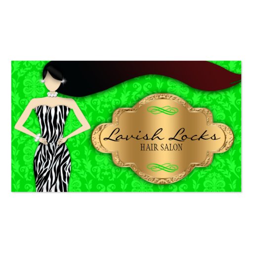 Green Gold Zebra Damask Hair Stylist Salon Business Cards