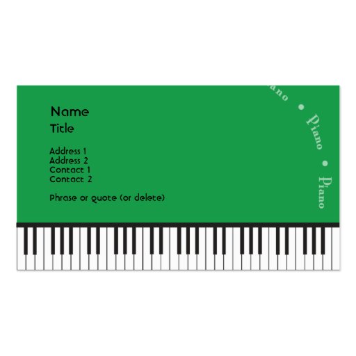 Green Grand Piano Business Card (back side)
