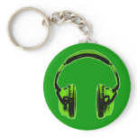Green Graphic Headphones Key Chain