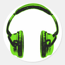 Green Graphic Headphones Round Sticker
